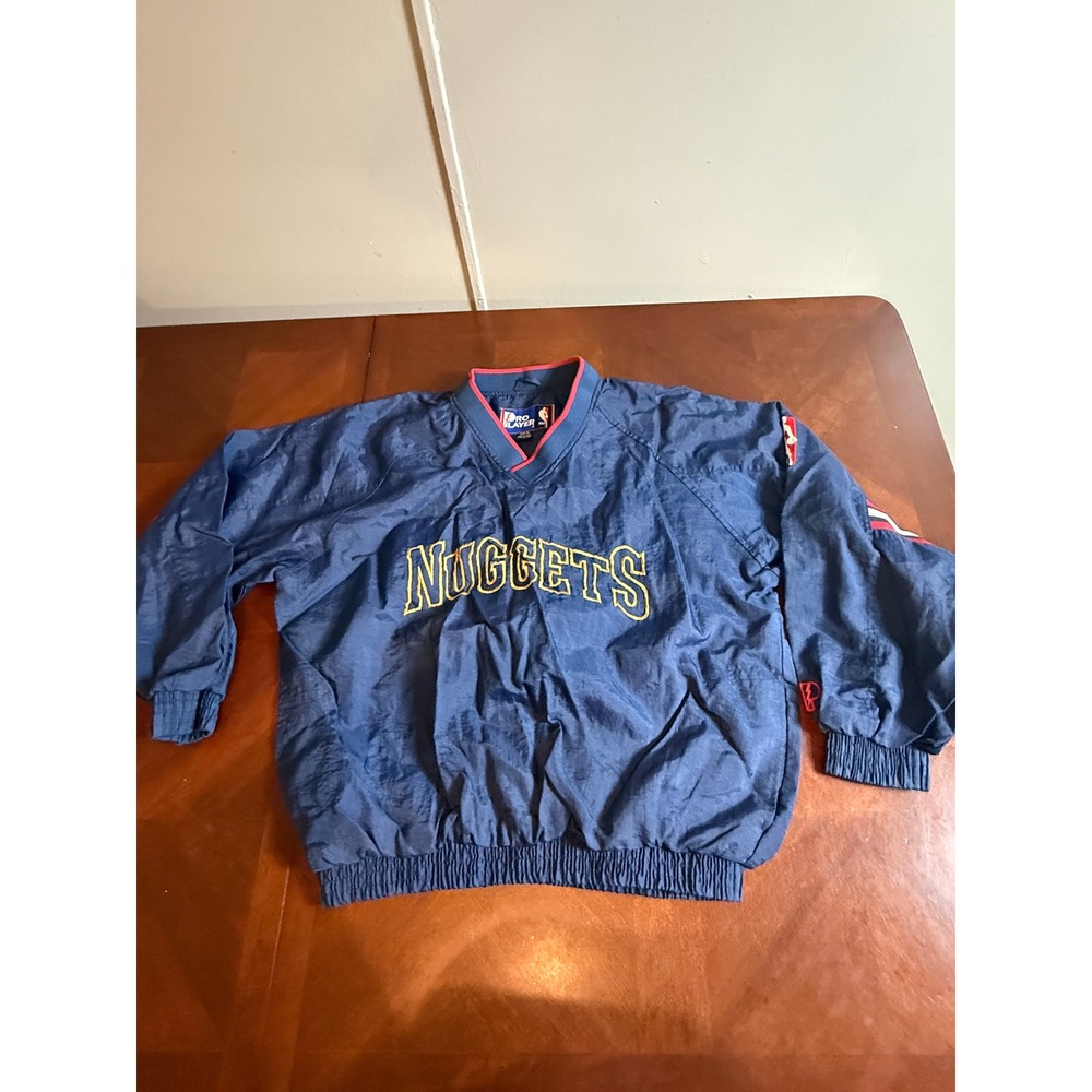 Vintage 90s Denver Nuggets Pro Player Windbreaker Jacket Pullover Navy Blue XL